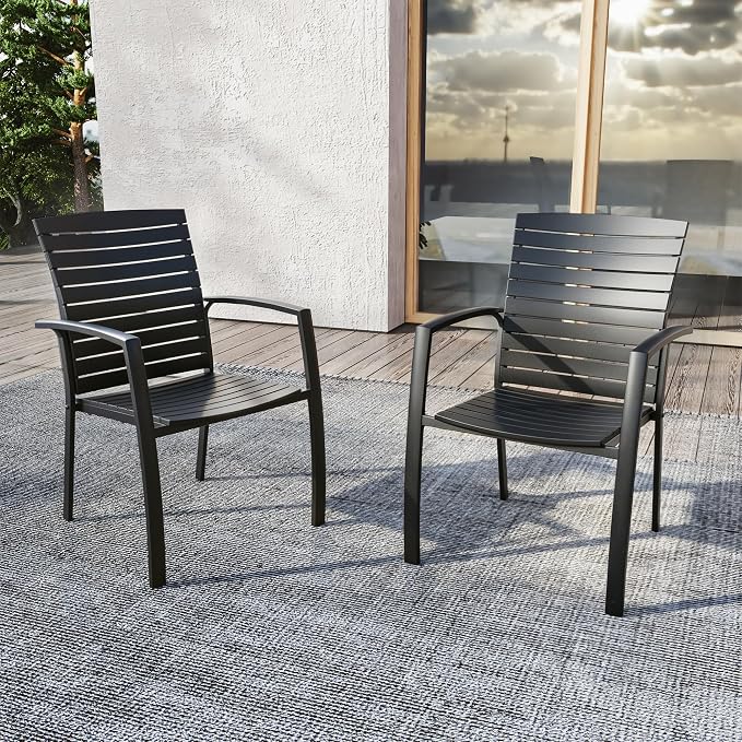 Outdoor Stackable Chairs Set of 2, All-Weather Patio Dining Chairs | Aluminum by Nixtopia