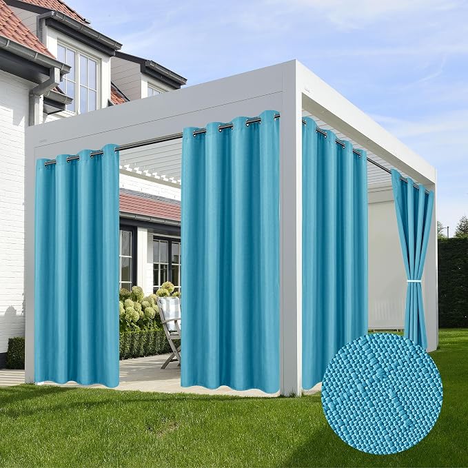 Linen Outdoor Curtains for Patio Waterproof 4 Pcs 54x95 In Teal | Light by HolidayIdeas