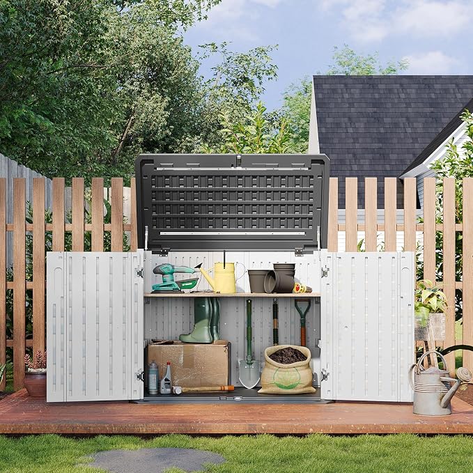 Aoxun Outdoor Storage Cabinet 35 Cu.Ft Outdoor Trash Can Storage Shed, and Lawn - Image 8