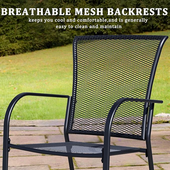 Outdoor Metal Patio Chairs Set of 2, Stackable Iron Mesh Dining Chairs - Image 5