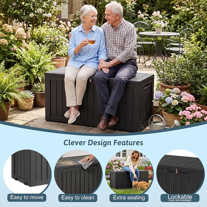 PatioZen 75 Gallon Resin Deck Box, Space-Saving Weatherproof Outdoor Storage Box - Image 5
