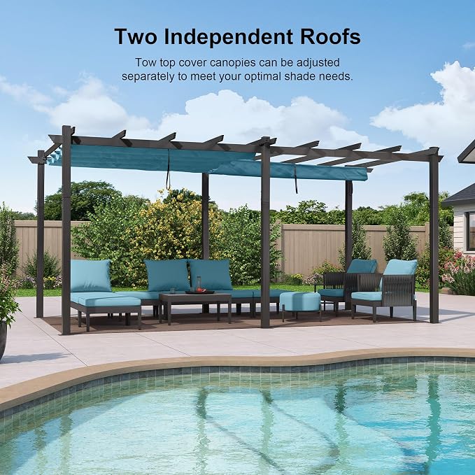 PURPLE LEAF Outdoor Pergola Retractable Aluminum 12' X 18', Turquoise Blue | - Image 2