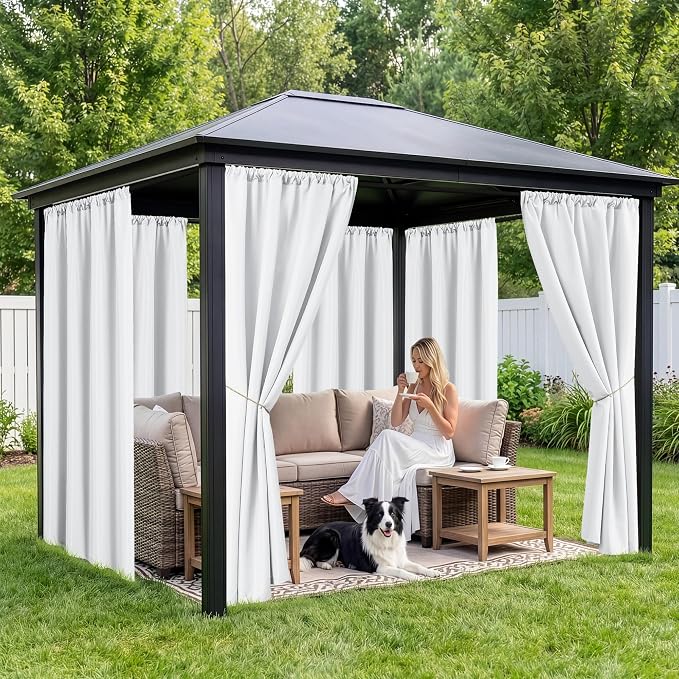 White Outdoor Curtains for Patio Waterproof, 8 Panels, Rod Pocket | - Image 4