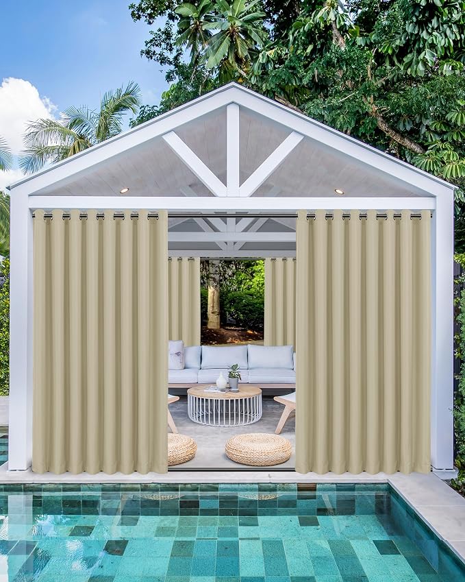 Windproof Outdoor Curtains for Patio Waterproof 4 Pcs 110x84 In Cream | Grommet by HolidayIdeas