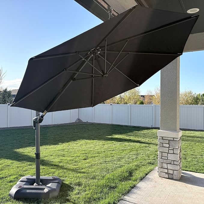 PURPLE LEAF Cantilever Umbrella 10 Feet Round Smooth 360° Rotation Navy | by PURPLELEAF