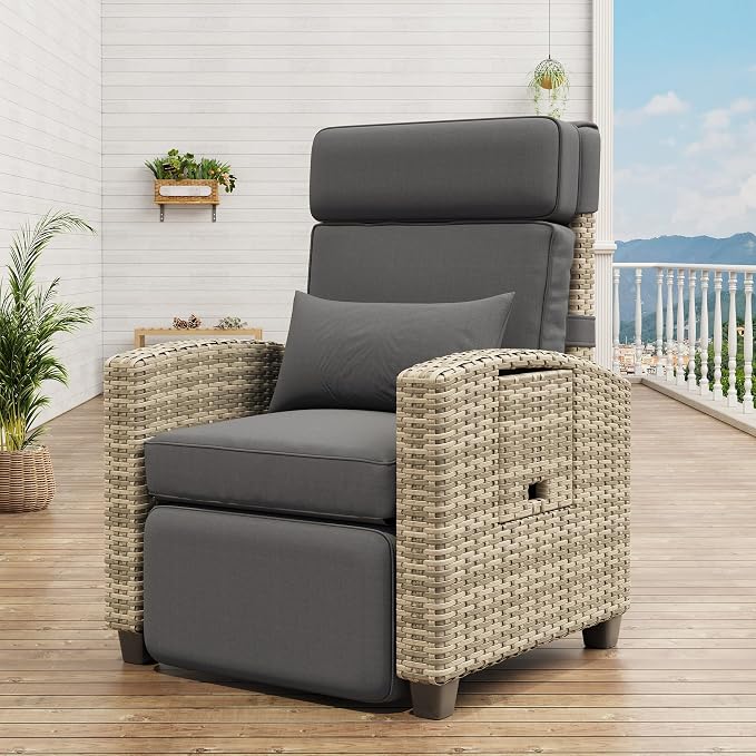 Recliner Chair Wicker, Adjustable Patio Lounge Chair, - Image 8