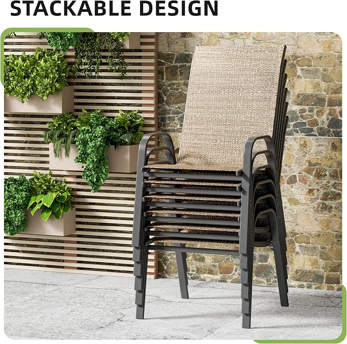 Patio Chairs Set of 8, Outdoor Stackable Dining Chairs - Image 4