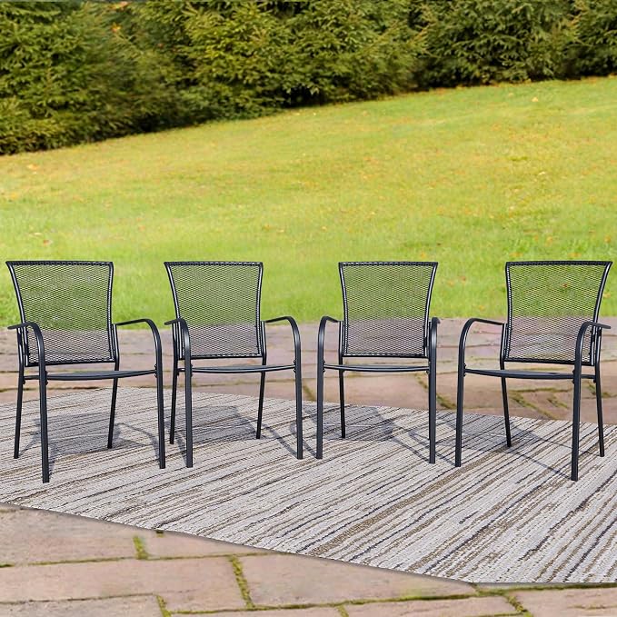 Outdoor Metal Patio Chairs Set of 4, Stackable Iron Mesh Dining Chairs by Unknown