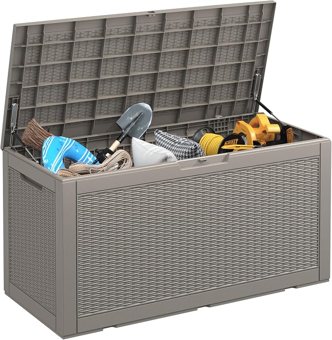 120 Gallon Waterproof Large Resin Deck Box, Lockable Large Outdoor Storage by KAMABOKO