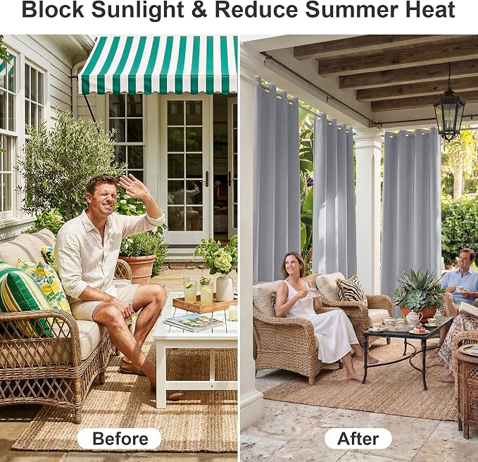 RYB HOME Extra Wide Outdoor Curtains 2 Panels or Patio Waterproof | Blackout - Image 4