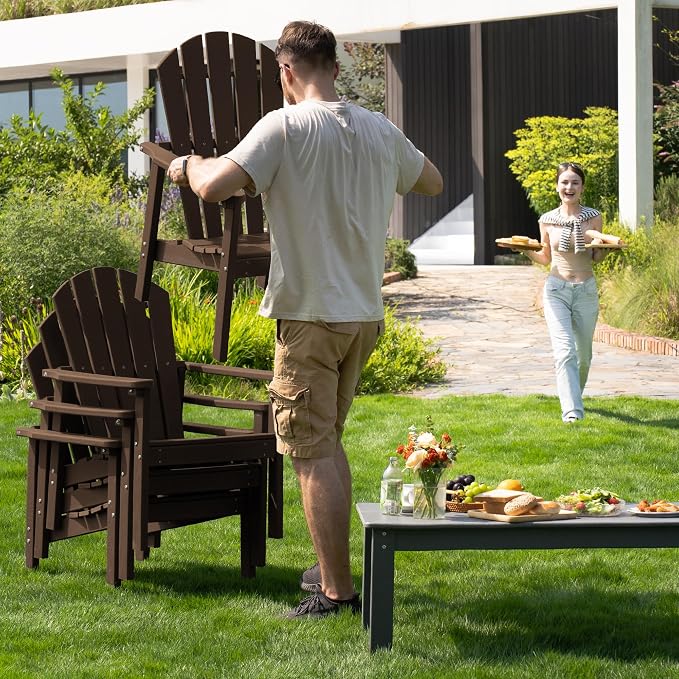 Stackable Adirondack Chairs Set of 4, Compact HDPE, Coffee | 26.3" Wide HDPE - Image 5