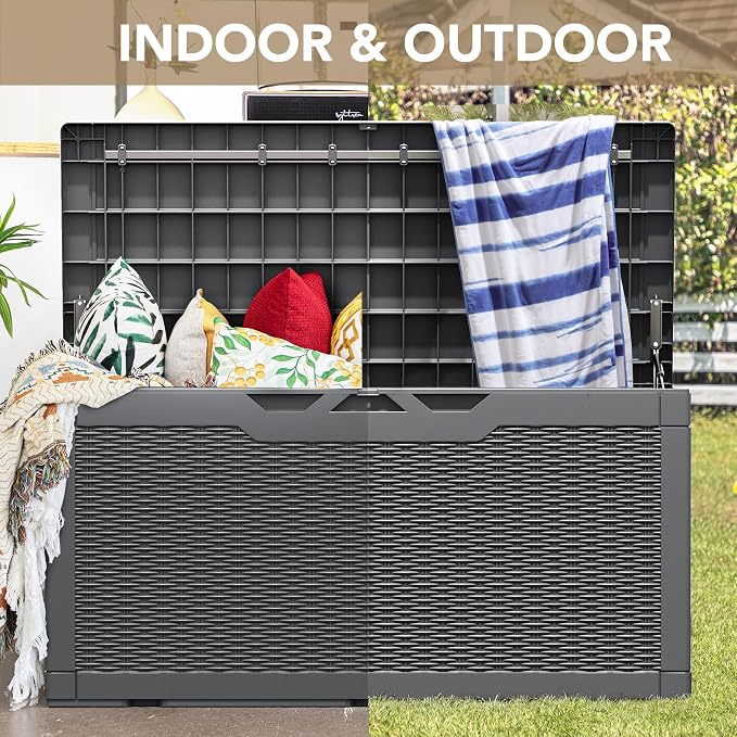 Devoko 100 Gallon Waterproof Resin Deck Box, Large Outdoor Storage Box | Indoor - Image 8