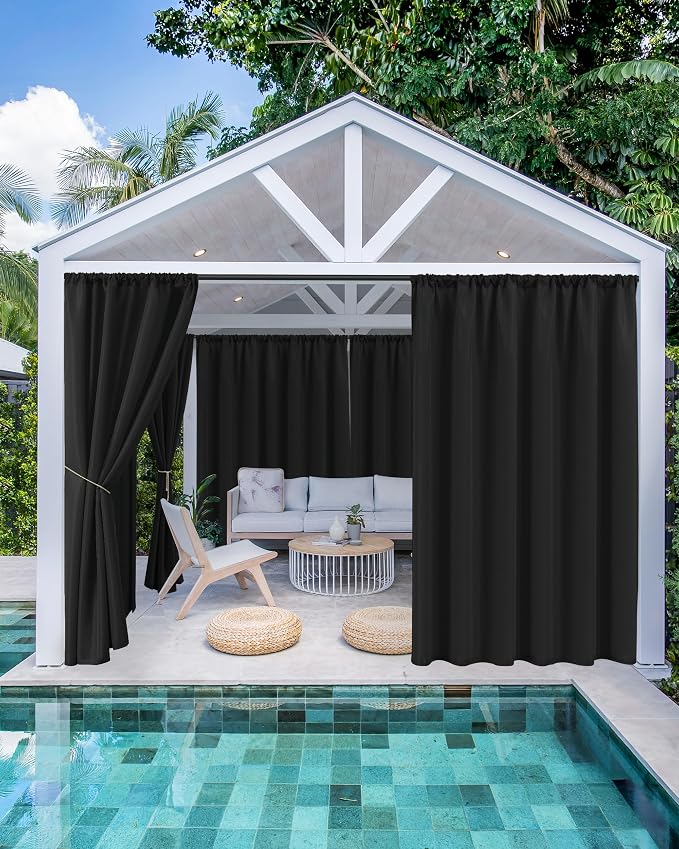 Outdoor Curtains for Patio Waterproof Rod Pocket 4 Pcs 54x84 Inch Black | - Image 2