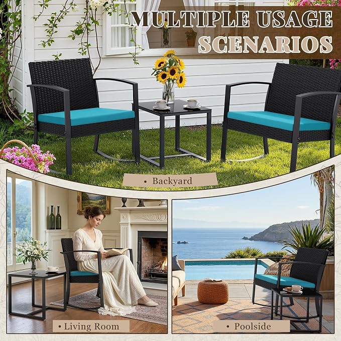 Homall Patio Furniture Set 3 Piece Resin Outdoor Bistro Set Rocking Patio Chairs - Image 8