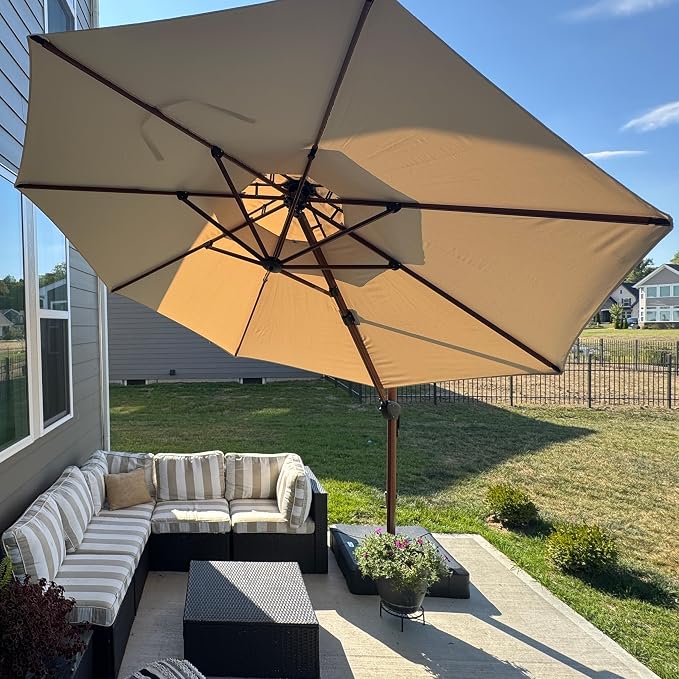 PURPLE LEAF Patio Umbrella 11ft Double Top Wood-Grain Finish, 240GSM - Image 3