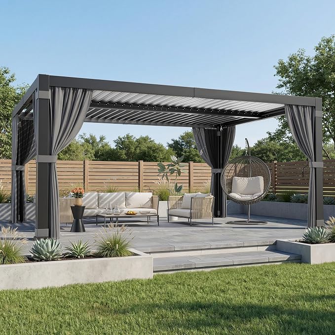 AirWire 12'x16' Louvered Pergola All-Aluminum Gazebo Dark Gray | Outdoor Pergola - Image 3