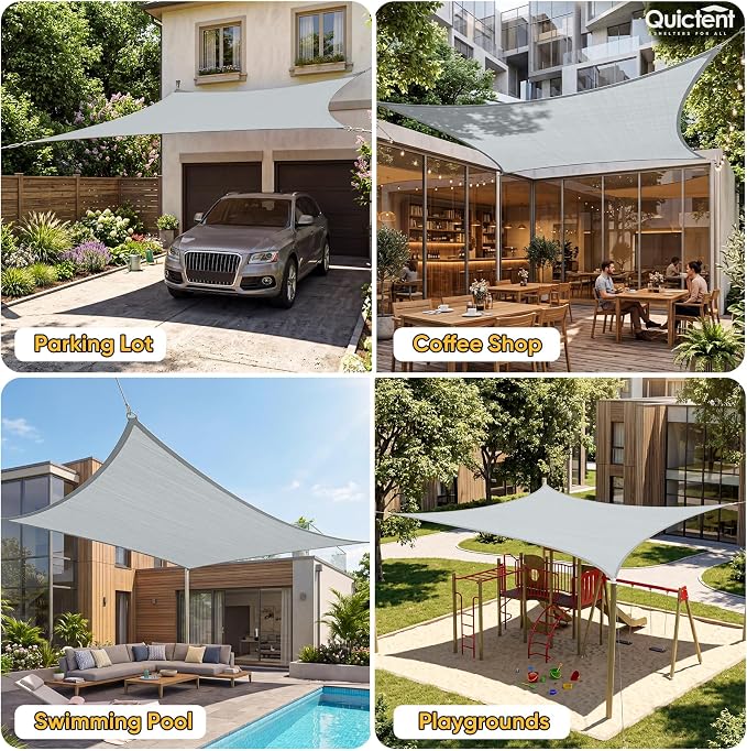Quictent Sun Shade Sail for Patio w/Hardware Kit 185GSM 24x24ft Gray | Square - Image 8