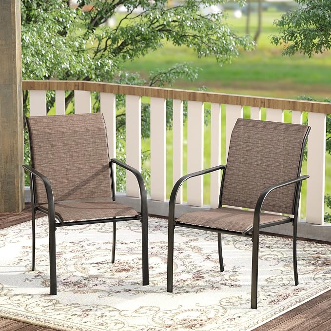 DIFY Patio Chairs Set of 6, Stackable Textilene Outdoor Dining Chairs - Image 2