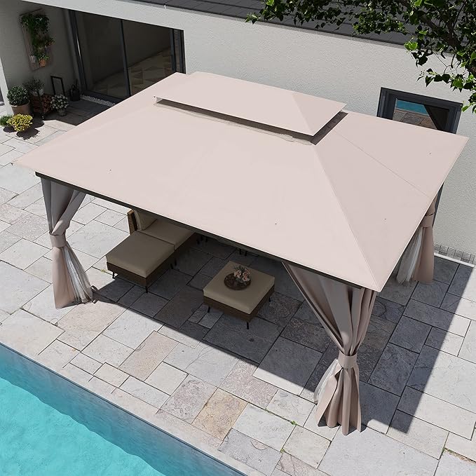 10'x13' Outdoor Gazebo, Upgraded Metal Frame Heavy Duty Patio Canopy Tent - Image 4