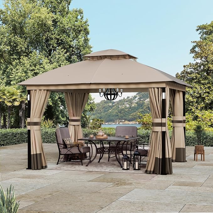 Patio Gazebo 10'x12' with LED Lights & Bluetooth Speaker, Heavy Duty Outdoor - Image 2