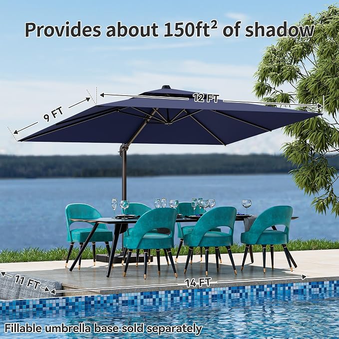 9x12FT Navy Blue Cantilever Outdoor Patio Umbrella - Image 6