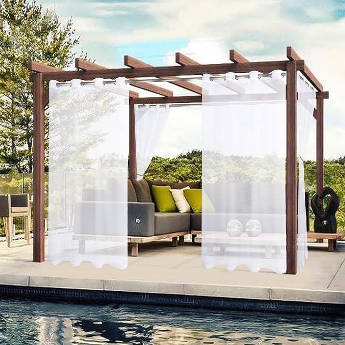 BONZER White Outdoor Sheer Curtains - Image 2