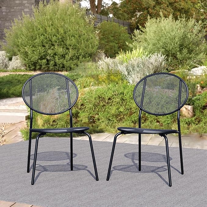 Patio Dining Chairs Set of 2, Metal Mesh Patio Furniture Set by Home