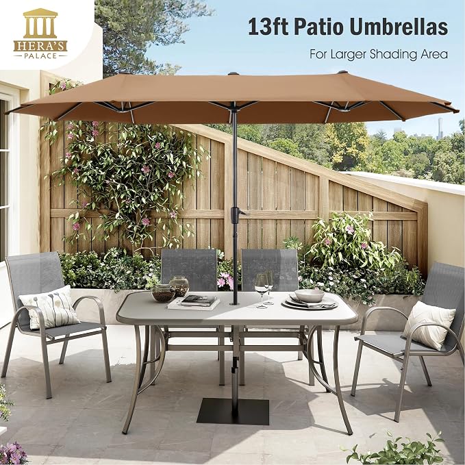 13 ft Large Double-Sided Patio Umbrella, Outdoor Umbrella, Tawny | HERA'S - Image 7