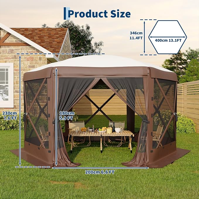 13FT Pop-Up Gazebo Tent with Mesh Netting & Removable Wind Cloths | Outdoor - Image 6