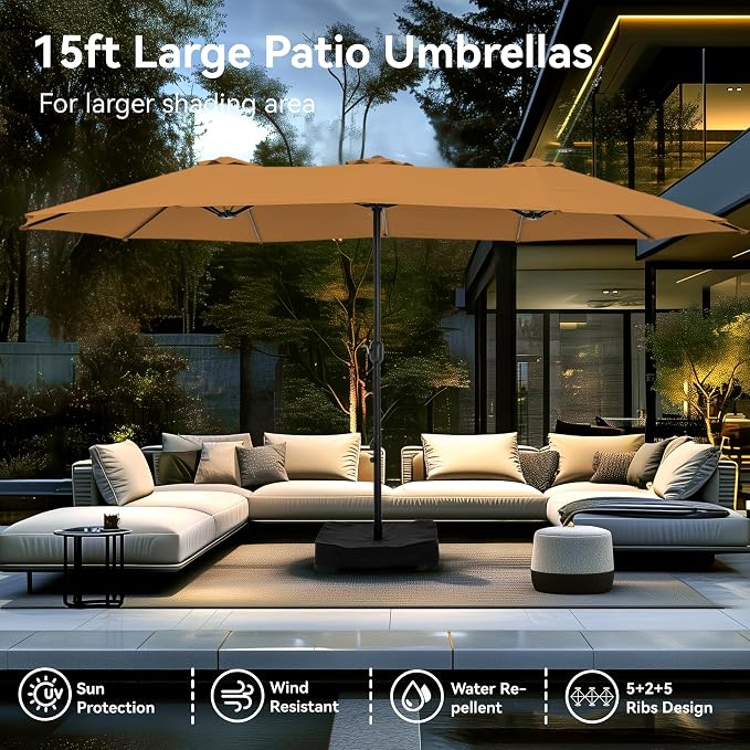 PHI VILLA 15ft Large Outdoor Patio Umbrella - Image 7