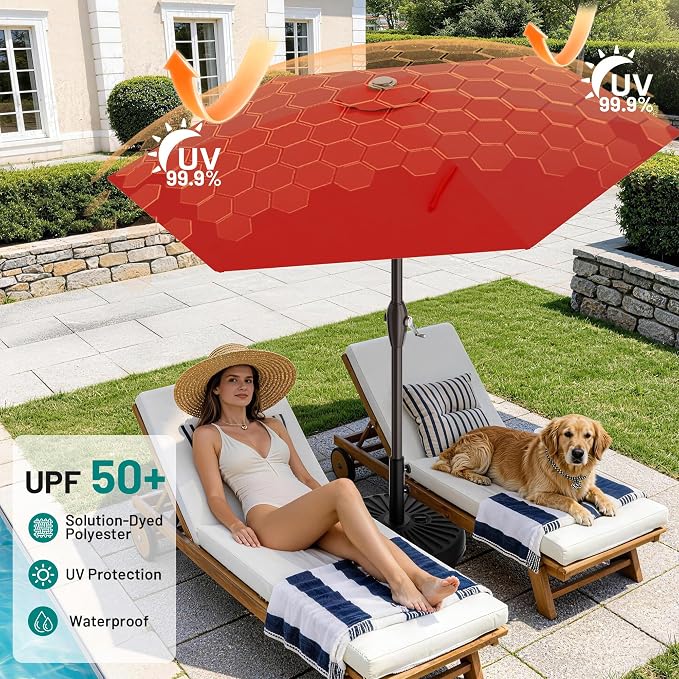 7.5FT Patio Umbrella Table Market Umbrella w/Tilt and Crank Heavy-Duty Round - Image 7