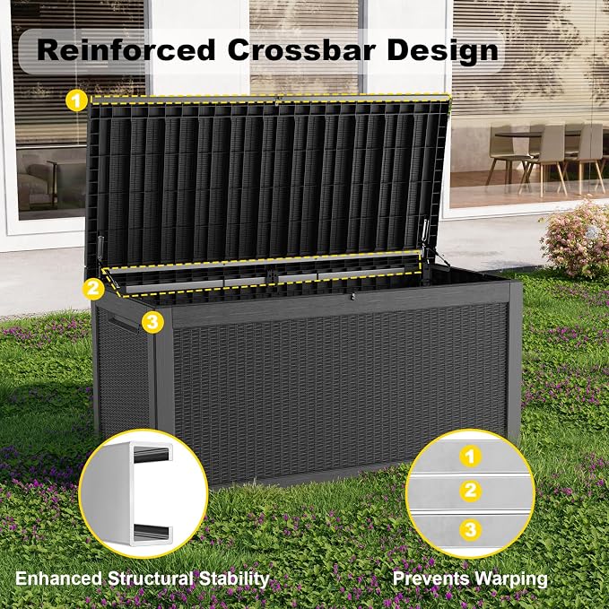 320 Gallon Deck Box Waterproof Outdoor Storage UV Resistant Black | Hydraulic - Image 4