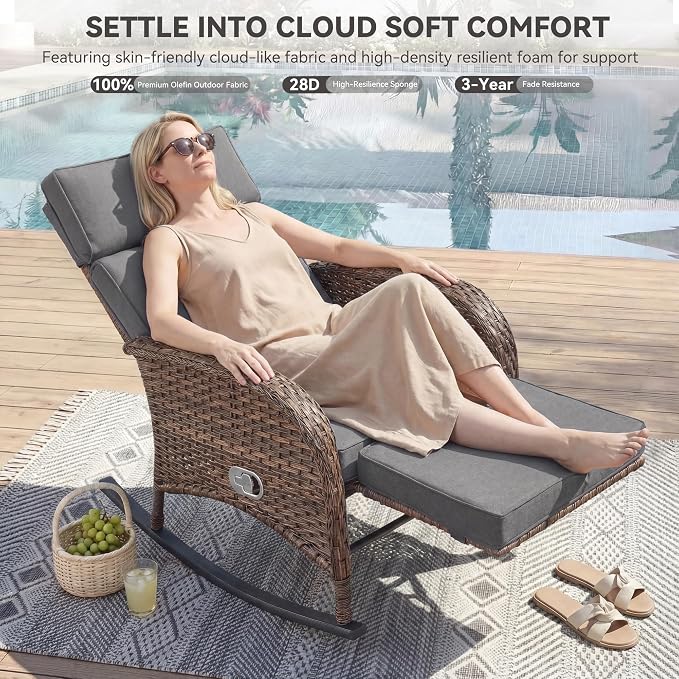 Zero Gravity Patio Rocking Wicker Recliner Chair - Image 3
