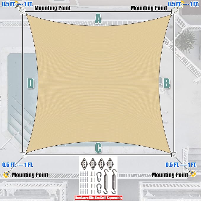 Amgo Custom Size 7' x 19' Beige Rectangle Square Sun Shade Sail UPF50+ - Image 7