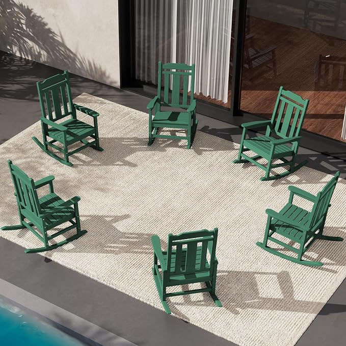 SERWALL HDPE Oversized Outdoor Rocking Chairs Set of 6, Patio Rocker, All by SERWALL