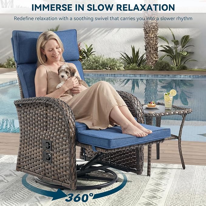 3 Pieces Zero Gravity Patio Swivel Recliner Chairs Set of 2 - Image 4