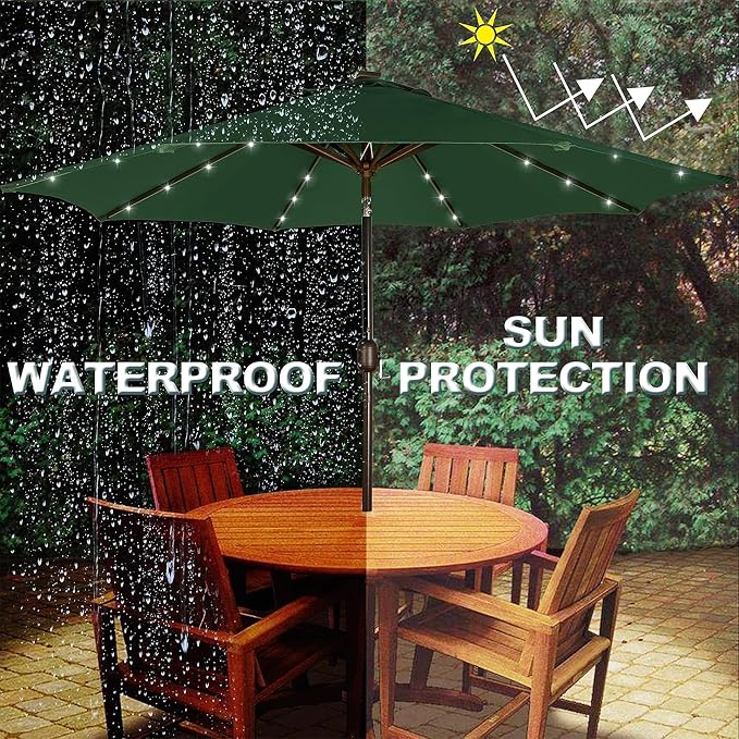 9 ft Solar Umbrella, 32 LED Lighted Patio Umbrella, Table Market Umbrella - Image 5