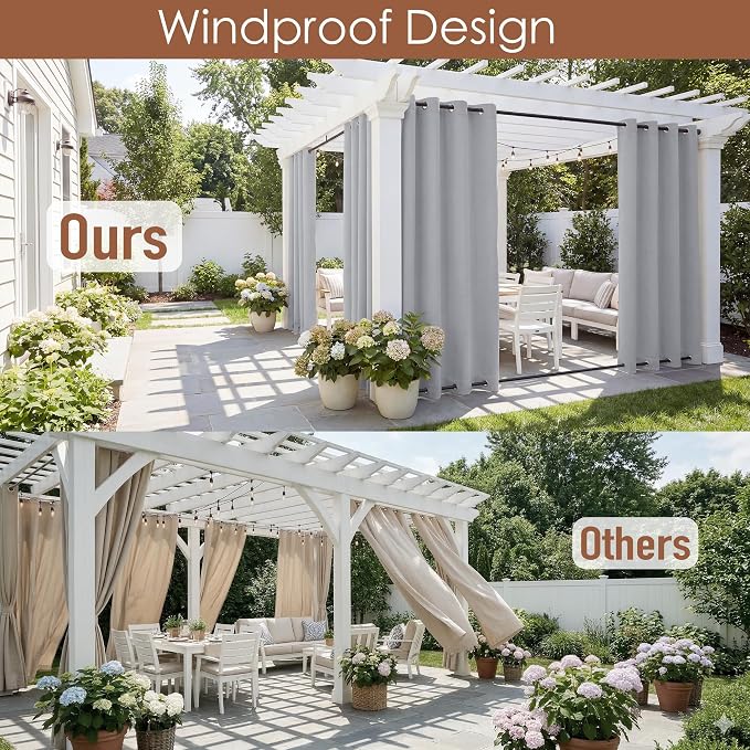 RYB HOME Extra Wide Outdoor Curtains 2 Panels or Patio Waterproof | Blackout - Image 2