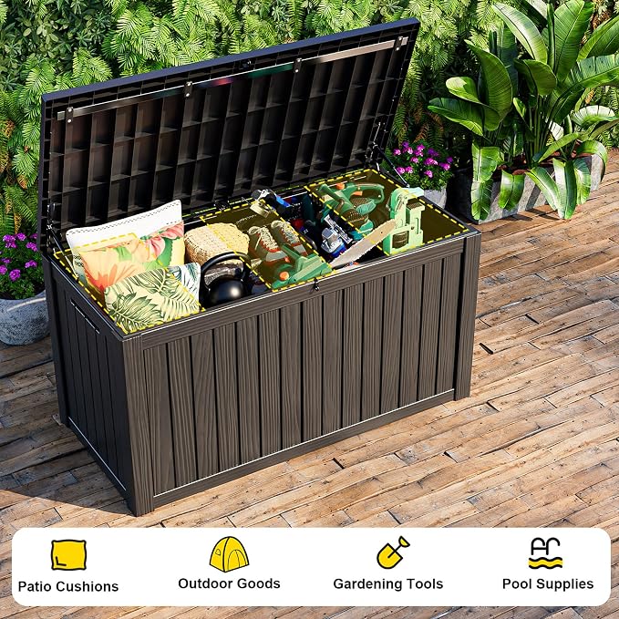 PatioZen 180 Gallon Resin Deck Box, Lockable Weatherproof Outdoor Storage Box - Image 4