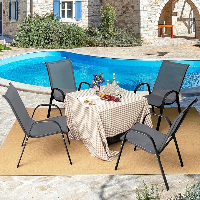 Tangkula Patio Dining Chairs Set of 4, Outdoor Stackable All Weather Heavy Duty - Image 6