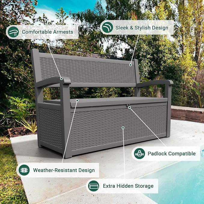 80 Gallon Outdoor Storage Bench, Resin Outside Storage Box - Image 4