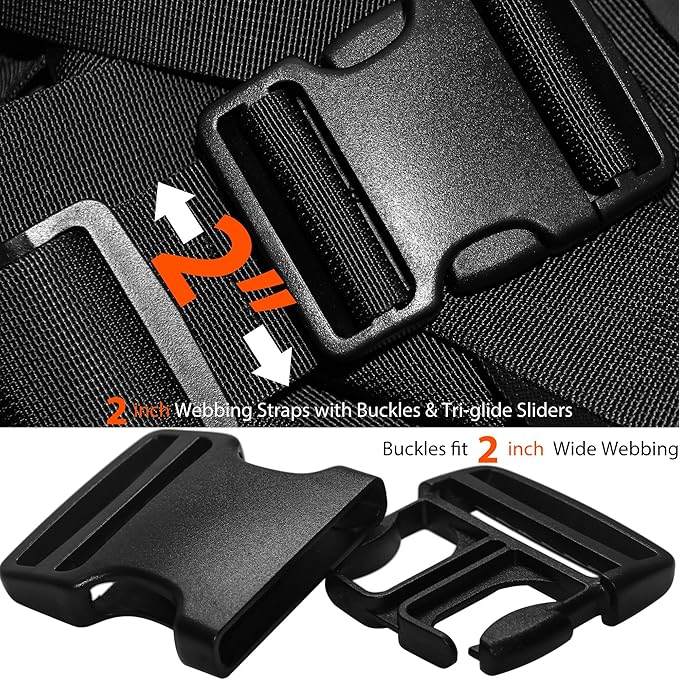 2 inch Straps Buckles Set: Nylon Webbing Strap 6 yard, Side Release Plastic Buckle 5 pack, Tri-glide Slide Clip 10 pcs, Heavy Duty Quick Snap Fasteners Dual Adjustable No Sewing Required