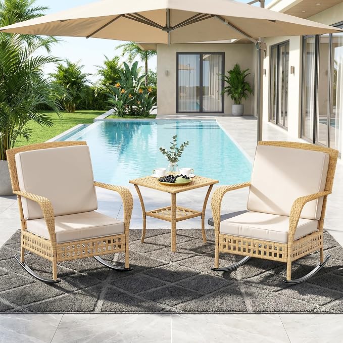 DECMICO Outdoor Rocking Chair Set, 3-Piece Wicker Patio Furniture | Elegant by DECMICO