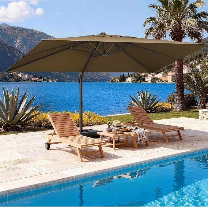 9' X 12' Cantilever Patio Umbrella Rectangle Outdoor Umbrella, 6-Level Tilt & - Image 8