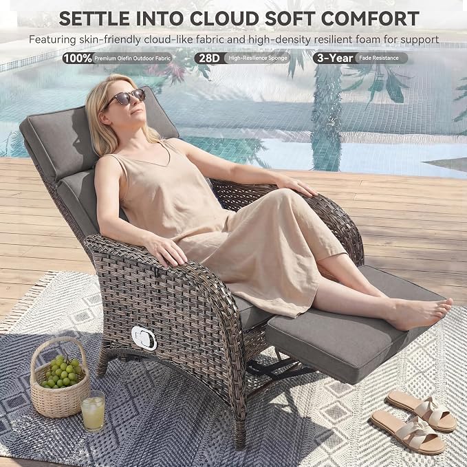 3 Pieces Zero Gravity Wicker Patio Recliner Chairs Set of 2 - Image 5