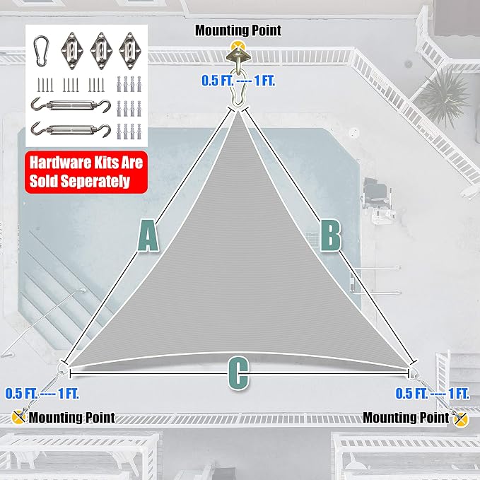 Amgo Custom Size 22' x 22' x 22' Gray Triangle Sun Shade Sail UPF50+ AGTAPT10 - Image 6