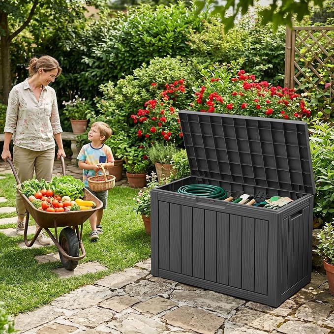 DRATO 55 Gallon Outdoor Storage Box Waterproof, Lockable Resin Deck Boxes | - Image 7