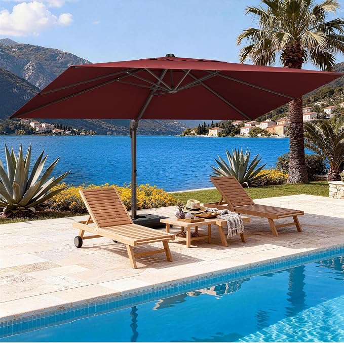 9' X 12' Cantilever Patio Umbrella Rectangle Outdoor Umbrella, 6-Level Tilt & - Image 8