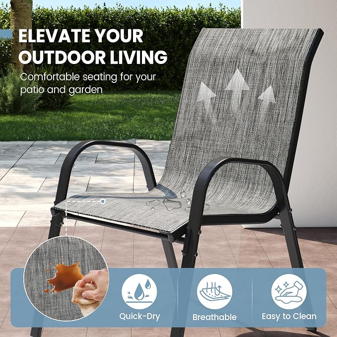 Patio Dining Chairs Set of 4, Stackable Dining Chairs High Back, Breathable - Image 4