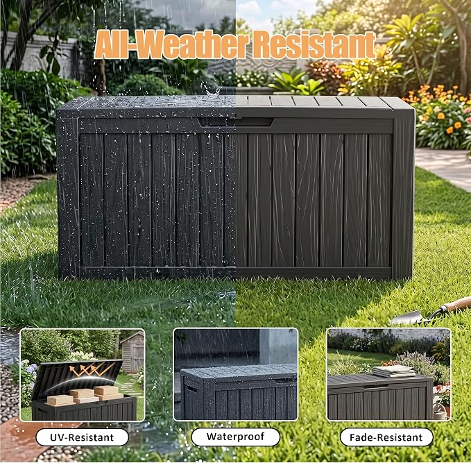 Outdoor Storage Box, Waterproof 110 Gallon Resin Deck Box - Image 3